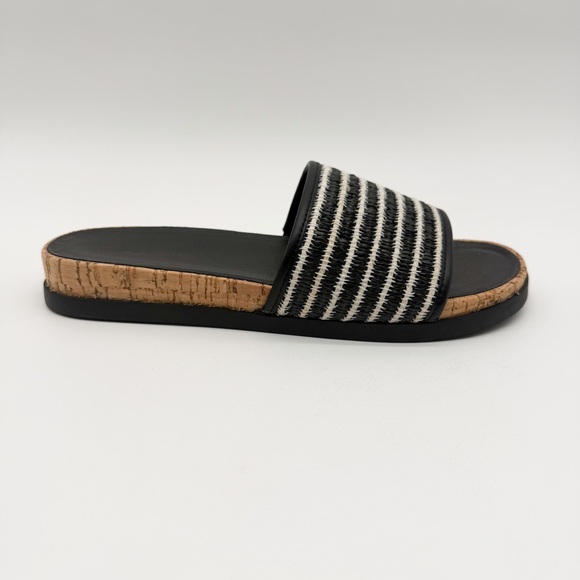 Lucky Brand Dylina Raffia Woven Slide Sandals Open Toe Striped Cork Black 10 NEW - Picture 8 of 14